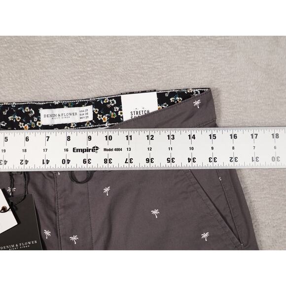 Denim & Flower Mens Gray Palm Trees Power Stretch Chino Shorts Size 29 - Picture 4 of 15